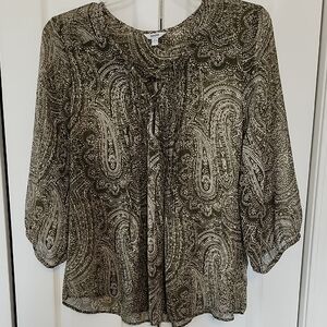 Elegant Paisley Blouse - Olive Green